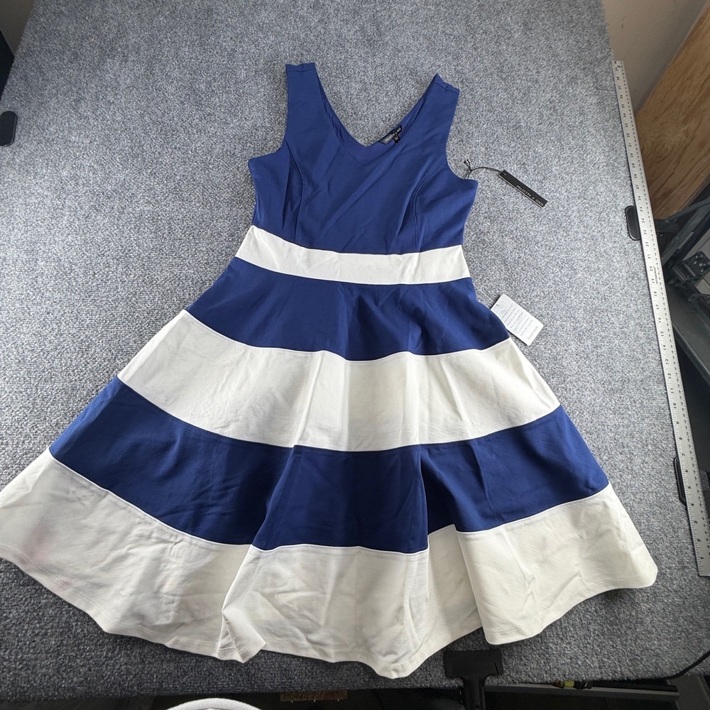 Felicity & Coco Joice Navy White Striped V-Neck Fit Flare Dress XL NWT